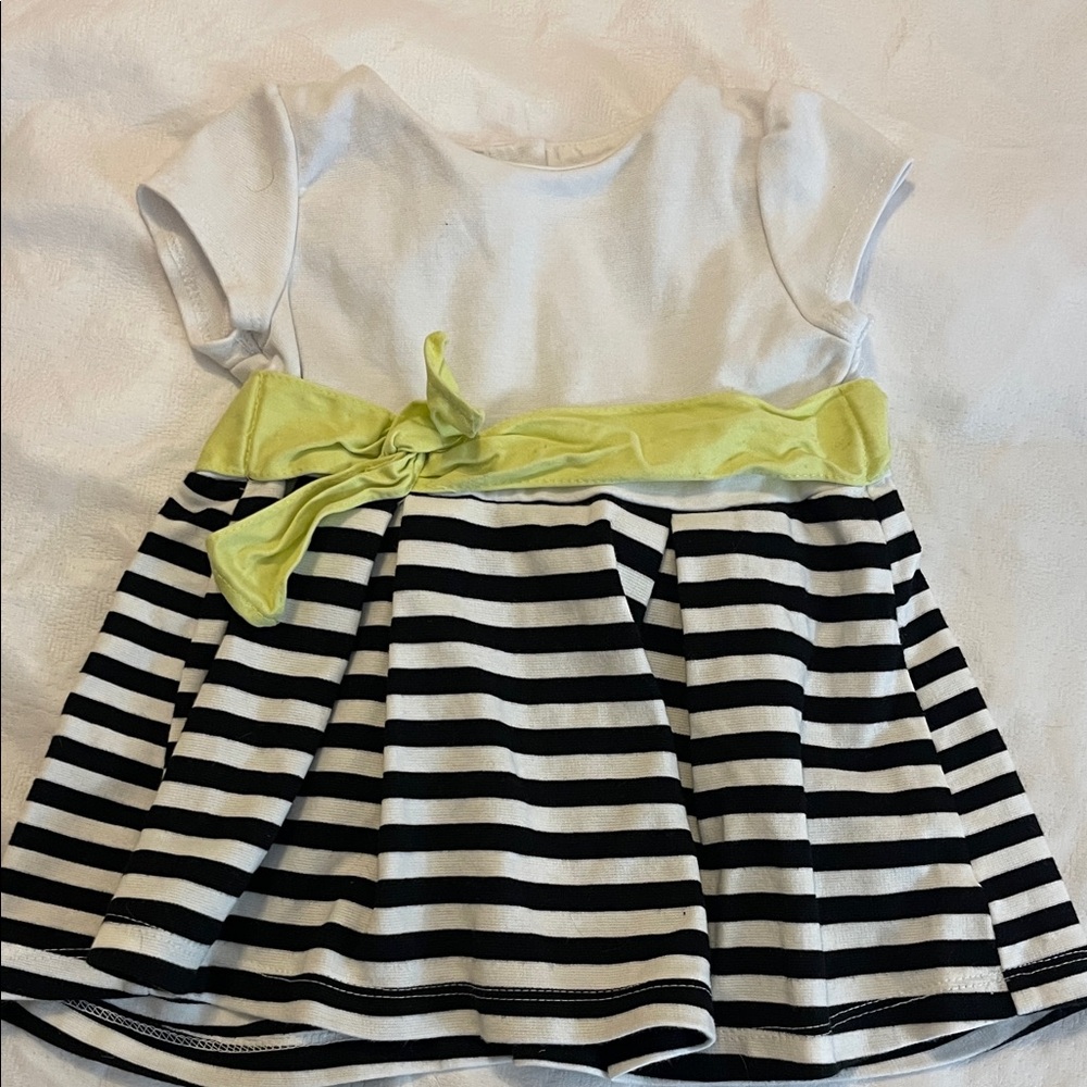 By Lilly Wicket Black and White Striped Dress with Yellow Accent